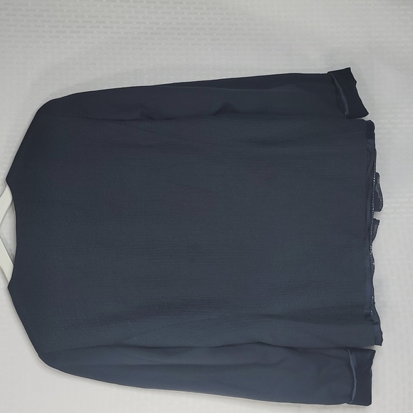 Elie Tahari Navy zippered front mixed media jacket with chain hem - Picture 5 of 8